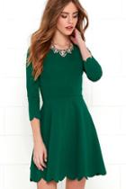 Lulus Cumulonimbus Clouds Dark Green Skater Dress