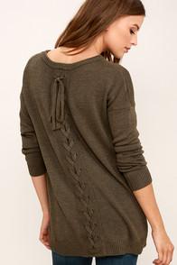 Love Riche Cozy Time Olive Green Lace-up Sweater