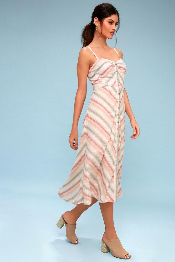 Free People Striking Striped Ivory Multi Midi Dress | Lulus
