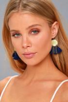 Lulus | Everyday Allure Gold And Navy Blue Tassel Earrings