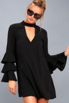 Lulus | Aesthetic Aspirations Black Flounce Sleeve Shift Dress | Size Large | 100% Polyester