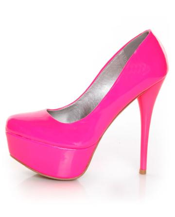 Qupid Parallel 09 Neon Pink Platform Pumps