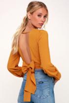 J.o.a. Brighten Your Day Golden Yellow Long Sleeve Backless Crop Top | Lulus