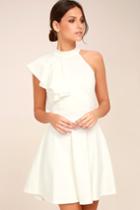 Lulus | Chic Goals White One-shoulder Skater Dress | Size Large | 100% Polyester