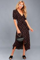 Honey Punch | Prairie Serenade Black Floral Print Midi Dress | Size Large | 100% Polyester | Lulus