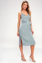 Evidnt Fall In Love Mint Blue Satin Midi Wrap Dress | Lulus