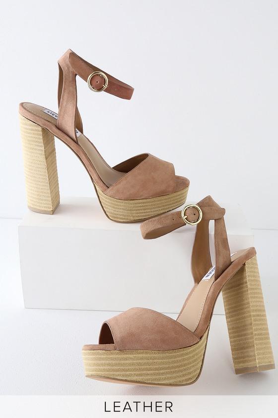 Steve Madden Madeline Tan Suede Leather Platform Sandal Heels | Lulus