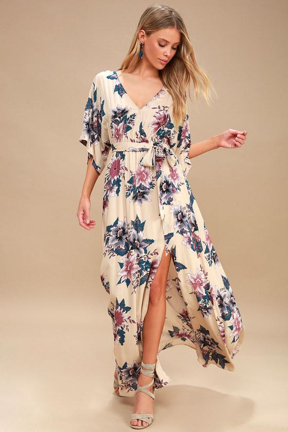 Berkshire Beige Floral Print Maxi Dress | Lulus