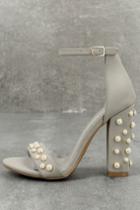 Shoe Republic La | Lenore Grey Nubuck Pearl Ankle Strap Heels | Size 10 | Vegan Friendly | Lulus