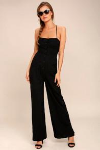 Lulus Beach Day Black Backless Jumpsuit