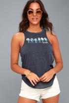 Chaser Vacation Palms Washed Navy Blue Tank Top | Lulus