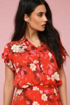 O'neill Kaia Red Floral Print Button-up Top | Lulus