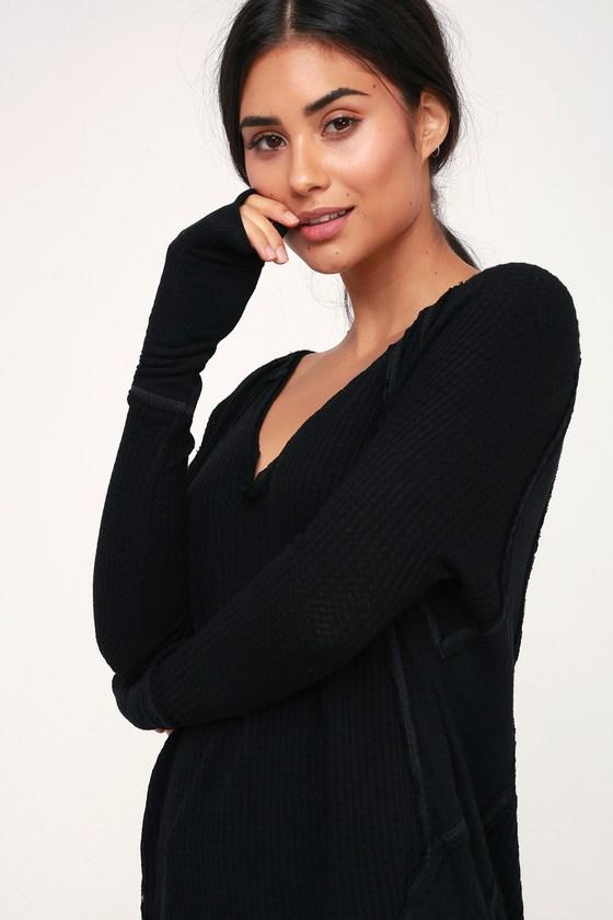 Free People Catalina Black Long Sleeve Thermal Top | Lulus