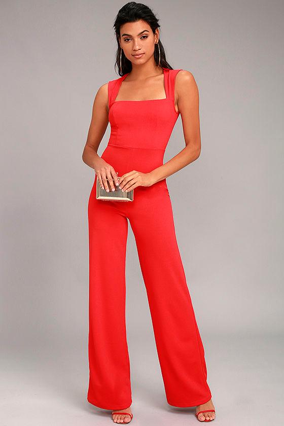Lulus | Enticing Endeavors Red Jumpsuit | Size Large
