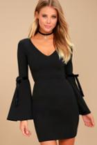 Once In A While Black Bell Sleeve Bodycon Dress | Lulus