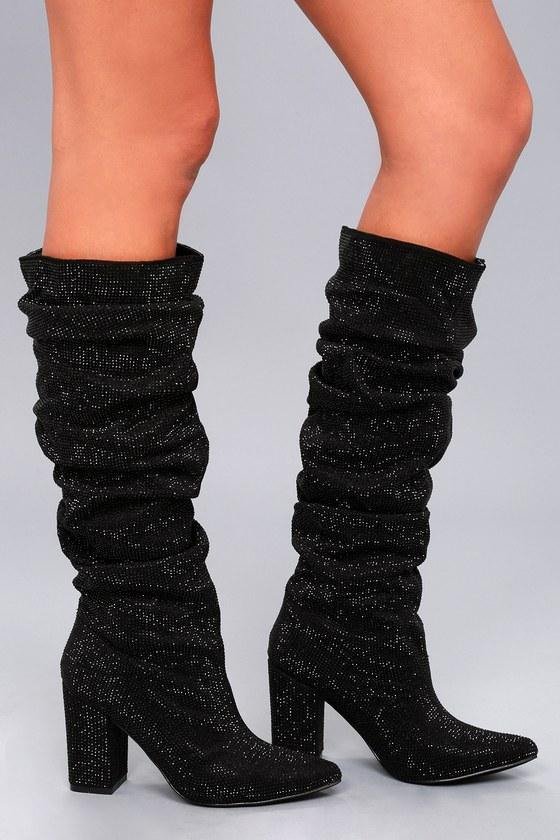 Liliana Liliana | Dianne Black Rhinestone Knee High Heel Boots | Lulus