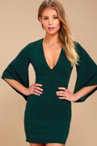 Lulus | Glimpse Of Glamour Forest Green Bell Sleeve Bodycon Dress | Size Large | 100% Polyester