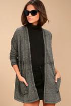 Olive & Oak Fireside Heathered Black Hooded Cardigan