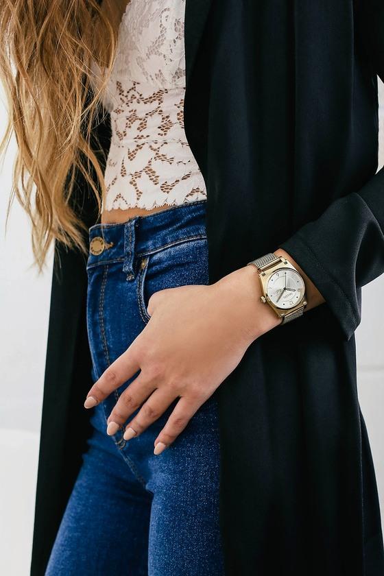 Nixon Jane Gold And Cream Mesh Watch | Lulus
