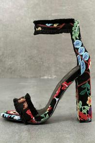 Machi Flamenco Black Embroidered Ankle Strap Heels