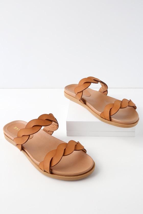 Bamboo Monica Tan Slide Sandal Heels | Lulus