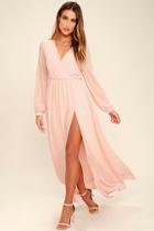 Lulus Wondrous Water Lilies Blush Pink Maxi Dress
