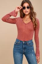 White Crow | Belmont Washed Red Thermal Long Sleeve Top | Size Large | Lulus
