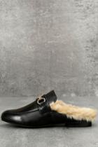 Steve Madden | Jill Black Leather Faux Fur Loafer Slides | Size 5.5 | Lulus