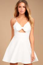Lulus | Better Bow-lieve It White Skater Dress | Size Large | 100% Polyester