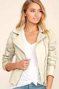 Black Swan Bella Beige Vegan Leather Moto Jacket