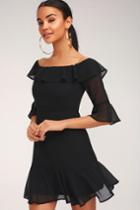 Romantic Mood Black Off-the-shoulder Dress | Lulus
