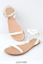 Colette White Nappa Leather Flat Ankle Strap Sandal Heels | Lulus