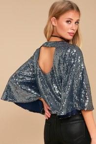 Lulus Captivate Navy Blue Sequin Crop Top
