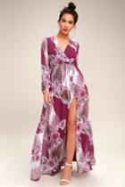 Wondrous Water Lilies Magenta Floral Print Maxi Wrap Day Dress | Lulus