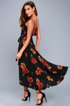 Re:named | Good To You Black Floral Print Wrap Dress | Size Medium | Lulus