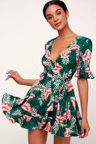 Finders Keepers Songbird Green Floral Print Wrap Dress | Lulus