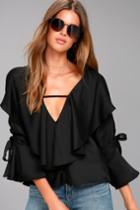 Lulus | Fancy Flair Black Long Sleeve Top | Size Large