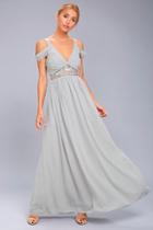 Lulus Have This Dance Grey Lace Off-the-shoulder Maxi Dress