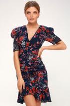 Keepsake Need You Now Navy Blue Floral Print Ruched Mini Dress | Lulus
