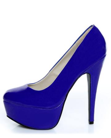 Qupid Penelope 01 Royal Blue Patent Platform Pumps