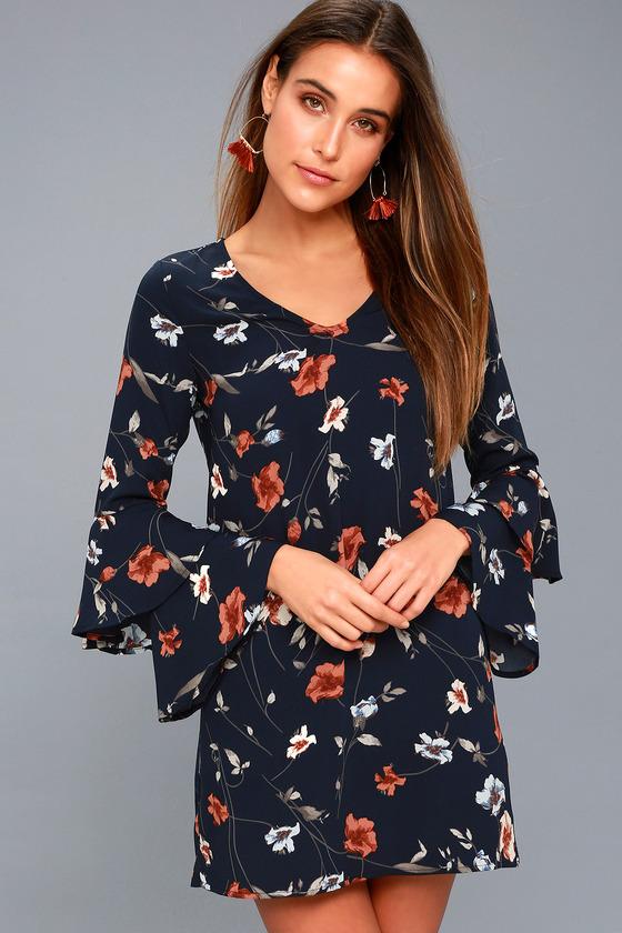 Early Bloomer Navy Blue Floral Print Shift Dress | Lulus