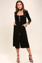Lulus While Away Black Lace-up Midi Jumpsuit