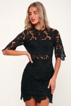 A Fine Romance Black Lace Sheath Dress | Lulus