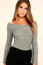 Lulus Lucky Star Heather Grey Off-the-shoulder Top