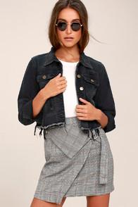 Mono B Your Move Washed Black Distressed Denim Jacket