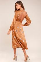 Astr The Label Jewel Light Brown Floral Print Midi Dress