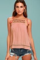 Lulus | Field Trip Blush Embroidered Crop Top | Size X-large | Pink