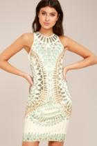 Lulus | I'm With You Cream Sequin Sleeveless Bodycon Dress | Size Medium | White | 100% Polyester