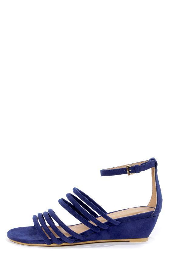 C Label Coco 3 Blue Strappy Sliver Wedge Sandals