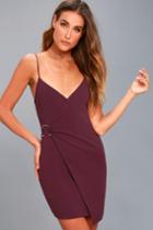 Lulus | Make My Night Plum Purple Bodycon Wrap Dress | Size Medium | 100% Polyester